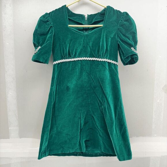 Vintage Handmade Green Felt Kids Dress Chest 26" Length 29" Zip Back Size 6-7 - Picture 1 of 3